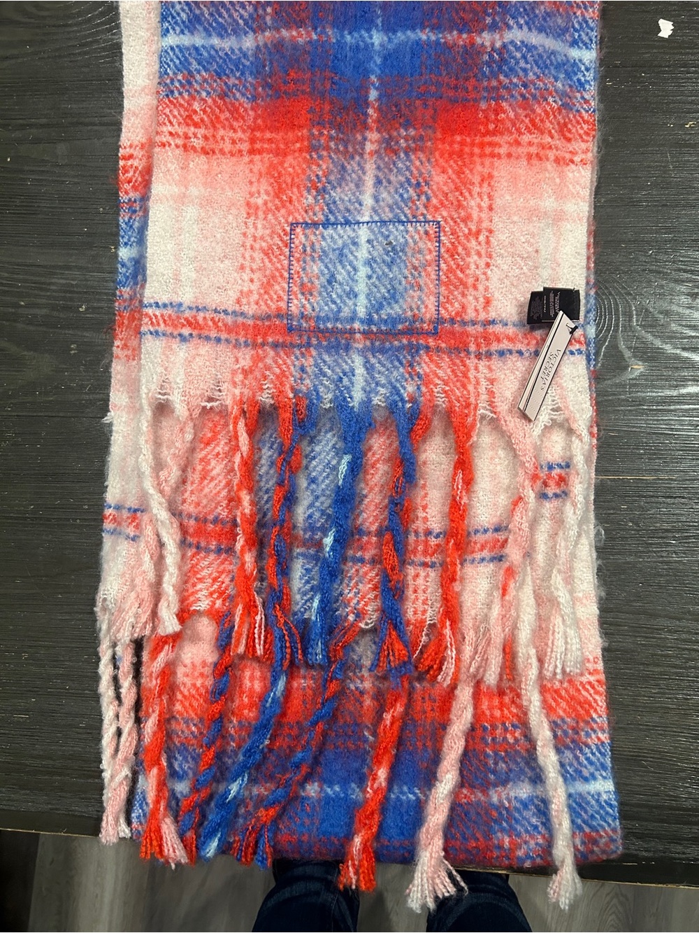Victoria's Secret Red, Blue & Pink Plaid Fringe Throw Scarf